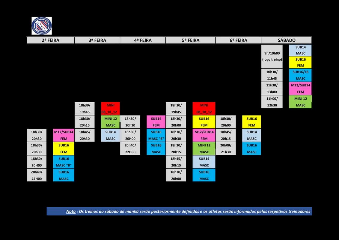 Training schedule
