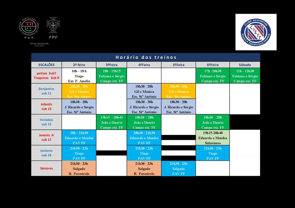 Training schedule
